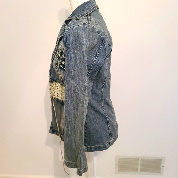 🥳hp🥳CREST WASHED OUT UNIQUE BLUE JEAN JACKET - Picture 10 of 13